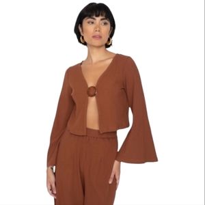 Callahan x Revolve Vera Top Coco‎ Mocha Brown Ribbed Ring Cropped Large